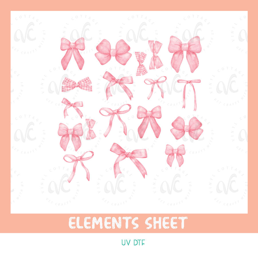 El34 ~ Pink Bows ~ Uv Dtf Element Sheet – Vinyl Cottage