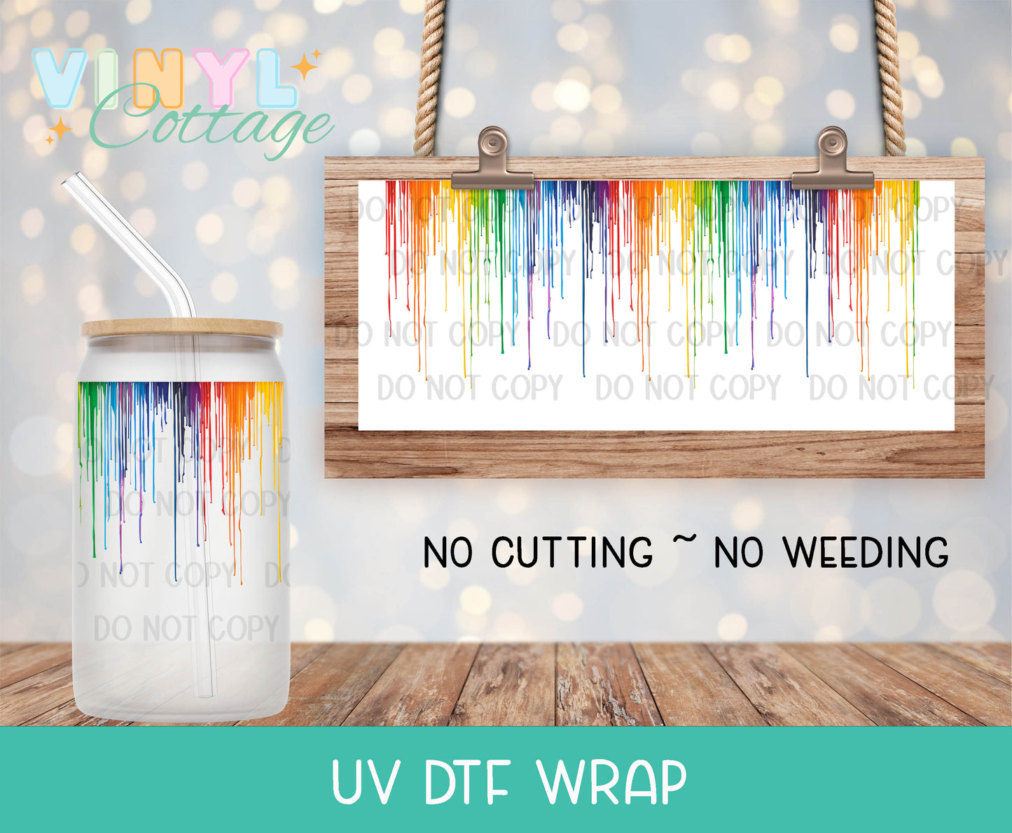 122UV ~  UV DTF Wrap ~ Rainbow Drips