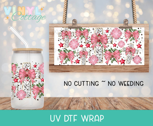 138UV ~  UV DTF Wrap ~ Pink Christmas Cross