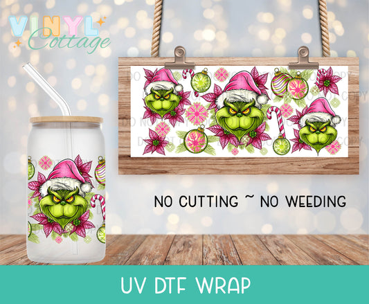 140UV ~  UV DTF Wrap ~ Green Guy and Poinsettias