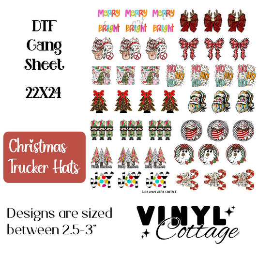 Pre Made DTF Gang Sheet 22X24 ~ Christmas Trucker Hats