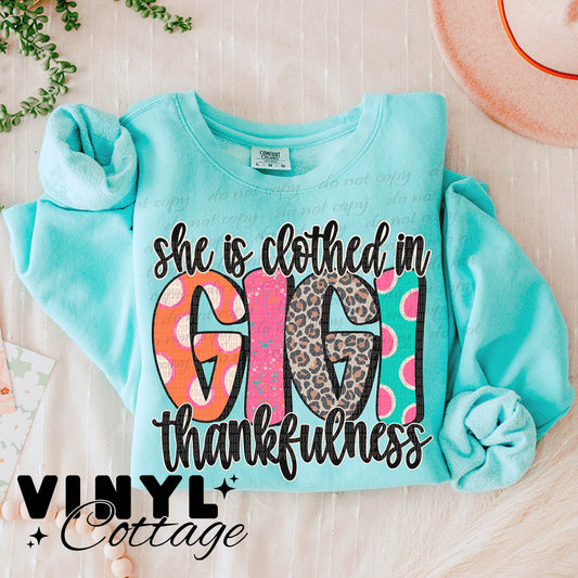 Gigi ~ She Is Clothed In Thankfulness ~ DTF Transfer