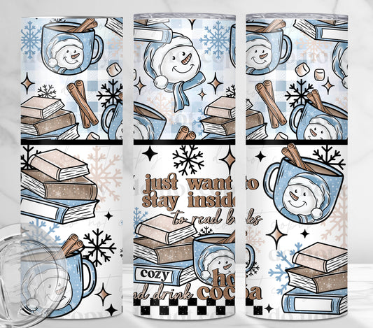 TW134 ~ Tumbler Wrap ~ Books and Hot Cocoa