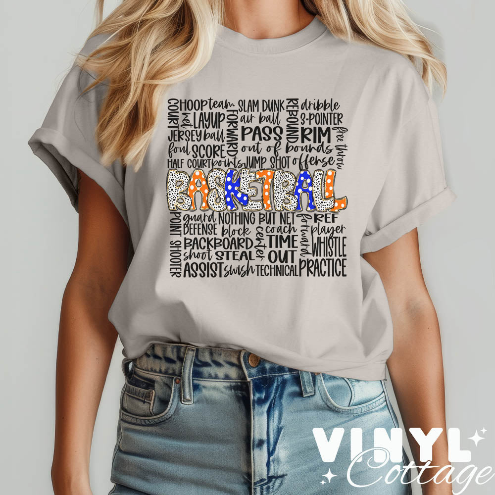 Basketball Doodle ~ Royal Blue & Orange ~ DTF Transfer