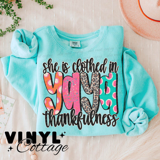 Yaya ~ She Is Clothed In Thankfulness ~ DTF Transfer