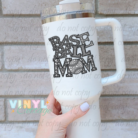 Baseball Mom ~ Faux Rhinestone ~ UV DTF DECAL