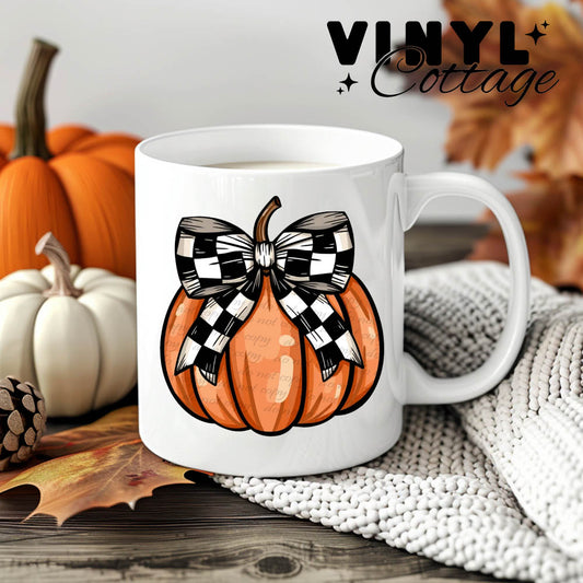 Black Check Coquette Pumpkin ~ UV DTF DECAL