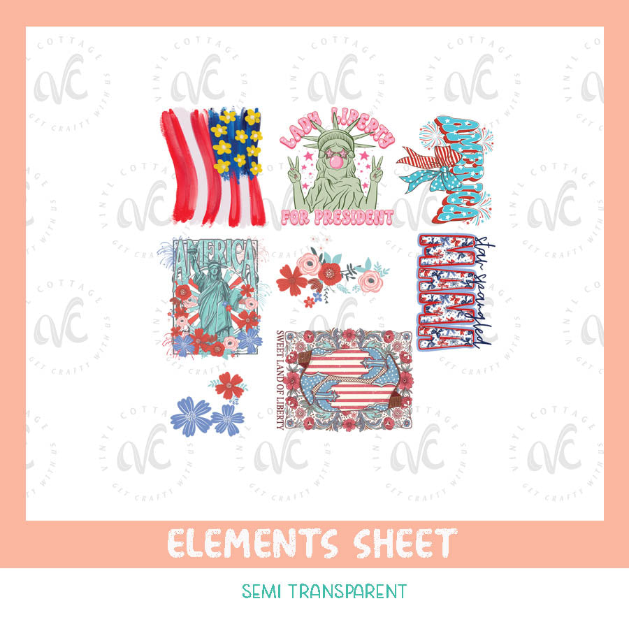 EL40 ~ Patriotic Decals ~ UV DTF Element Sheet