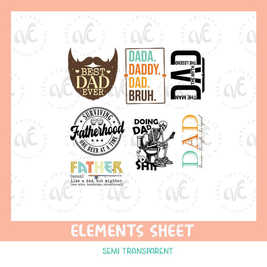 EL41 ~ Dad Decals ~ UV DTF Element Sheet