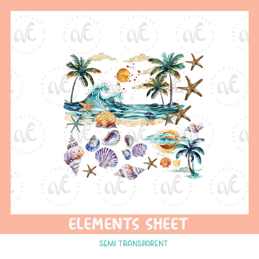 EL44 ~ Beach Elements ~ UV DTF Element Sheet