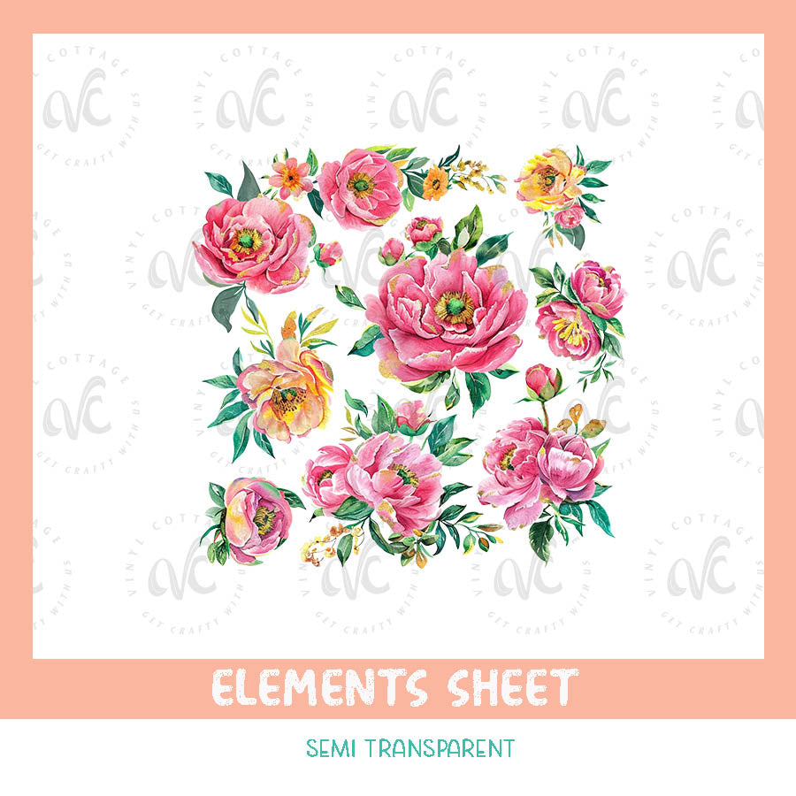 EL45 ~ Pink Flowers ~ UV DTF Element Sheet