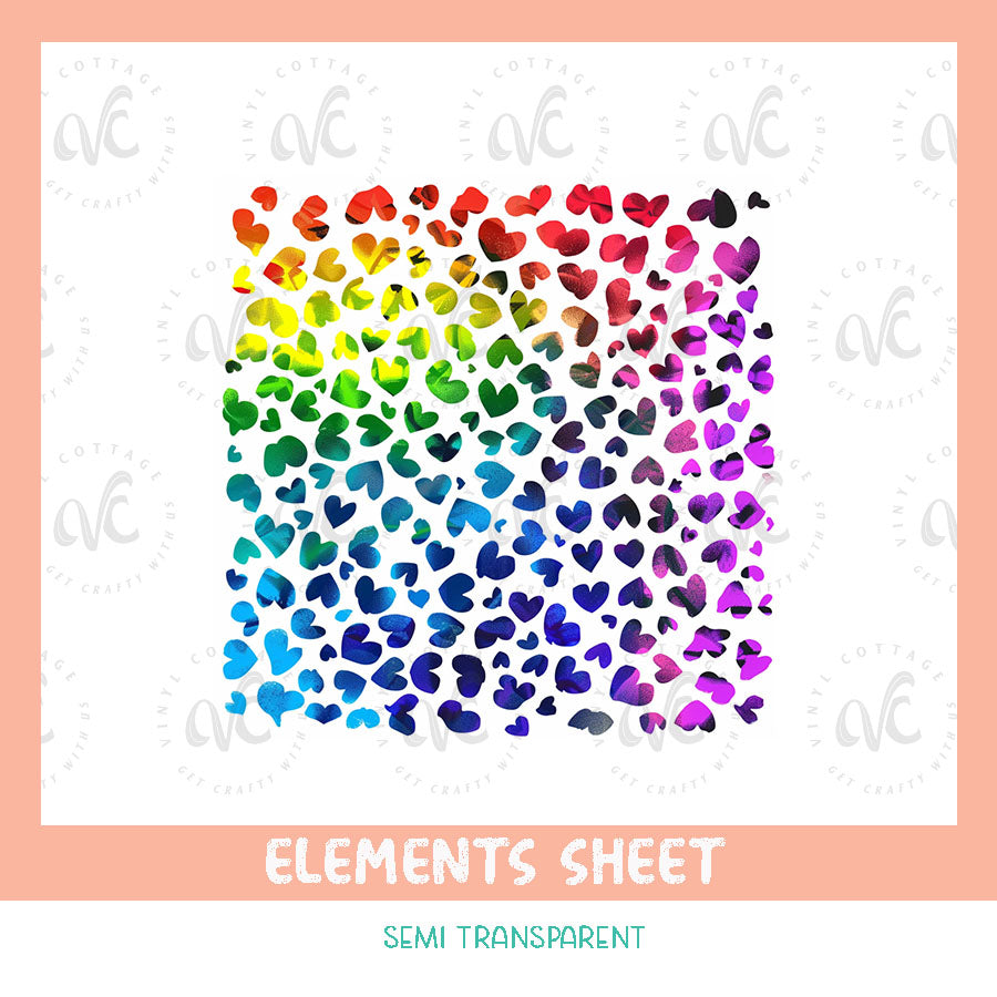 EL52 ~ Rainbow Hearts ~ UV DTF Element Sheet