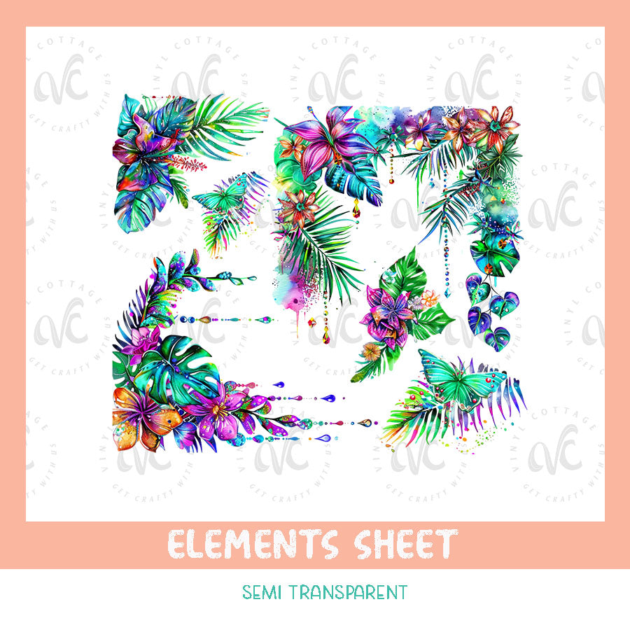 EL53 ~ Tropical Vibes ~ UV DTF Element Sheet