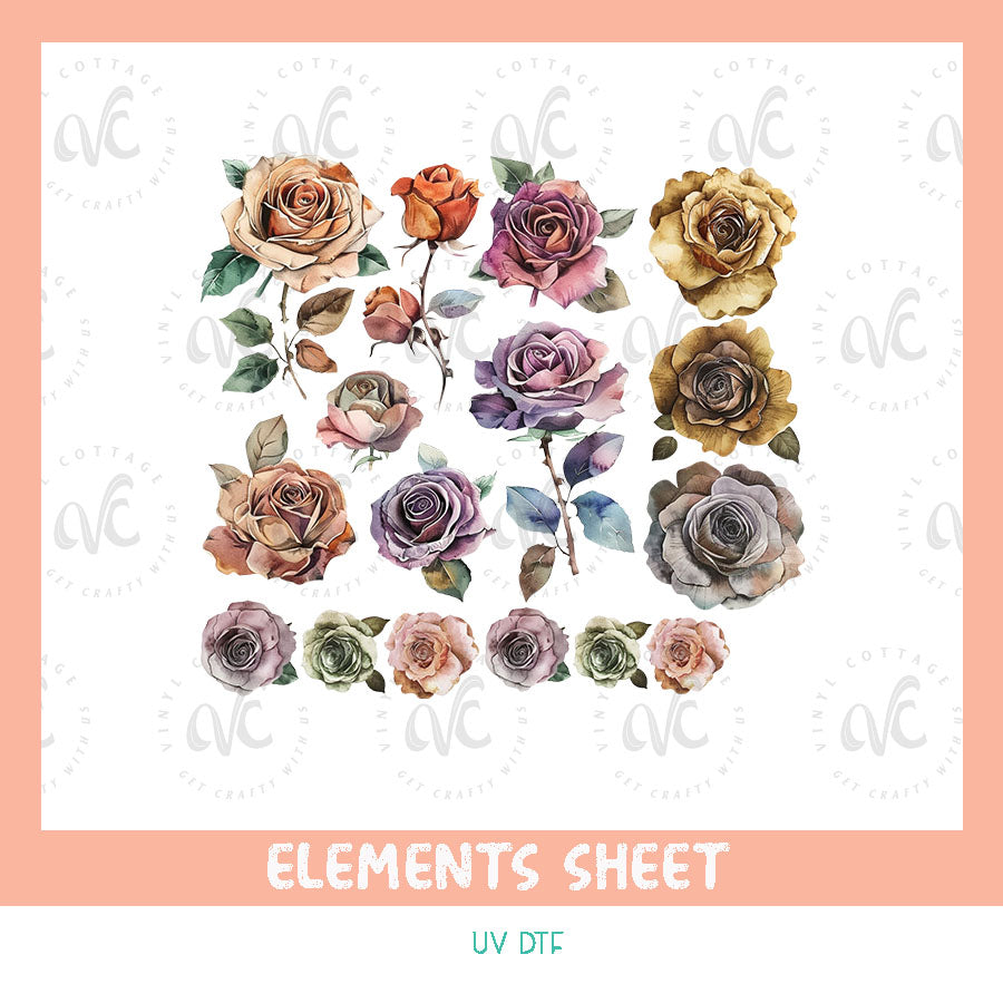 EL58 ~ Roses ~ UV DTF Element Sheet