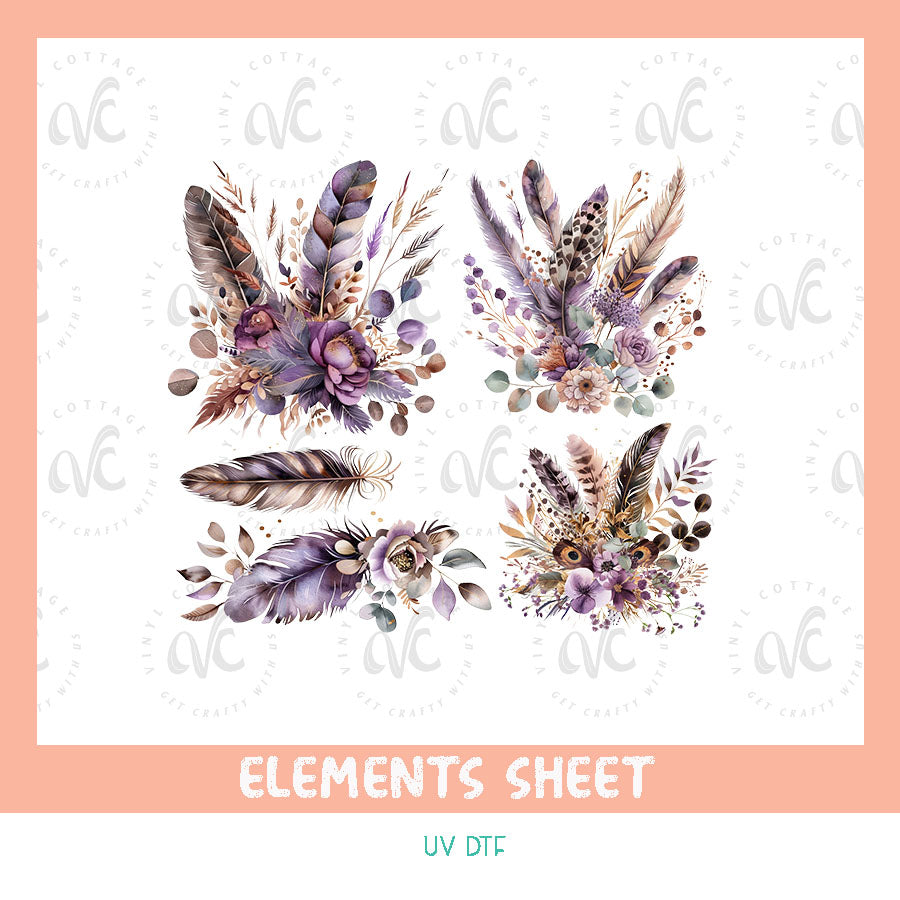 EL60 ~ Lilac Feathers ~ UV DTF Element Sheet