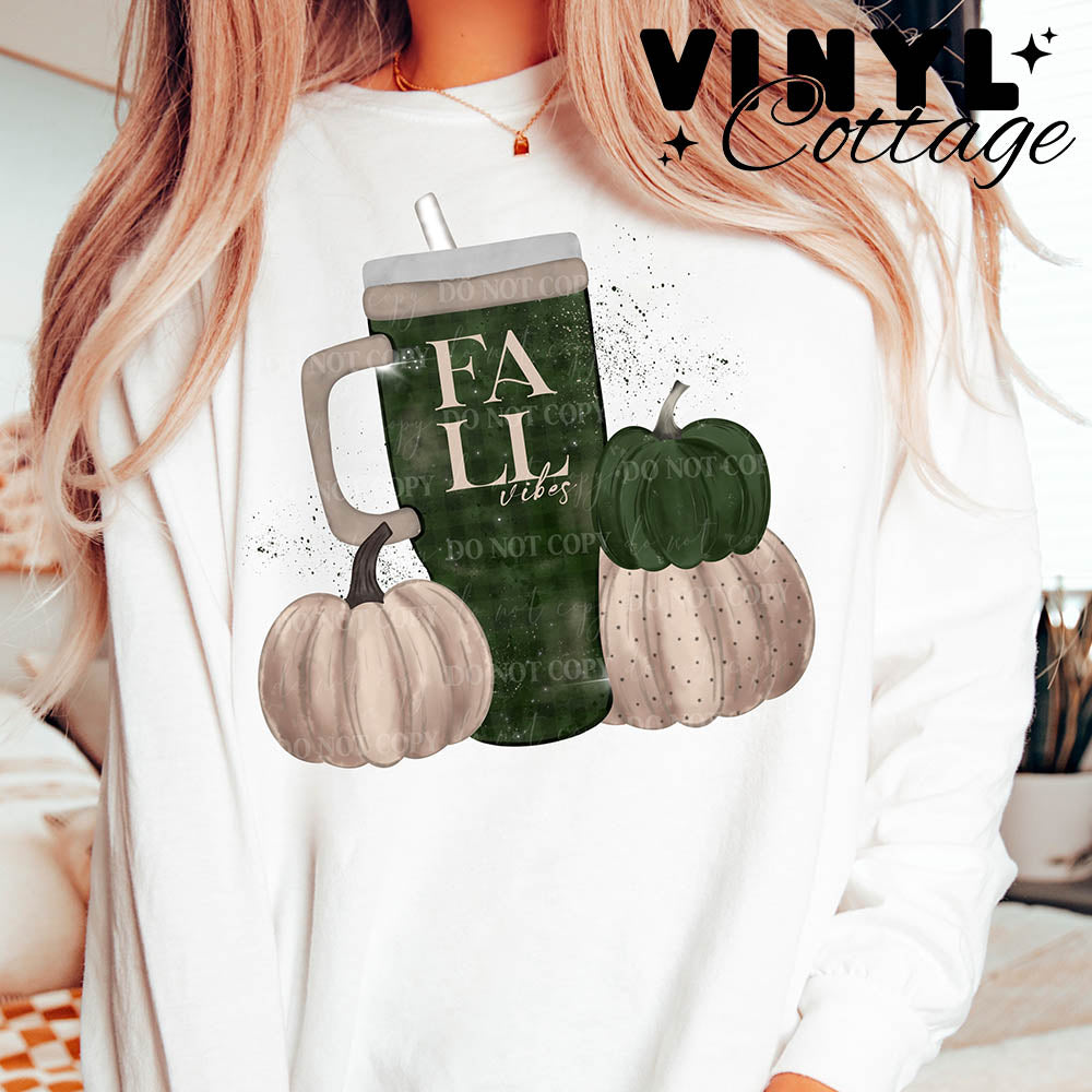 Fall Vibes Cup and Pumpkins ~ DTF Transfer