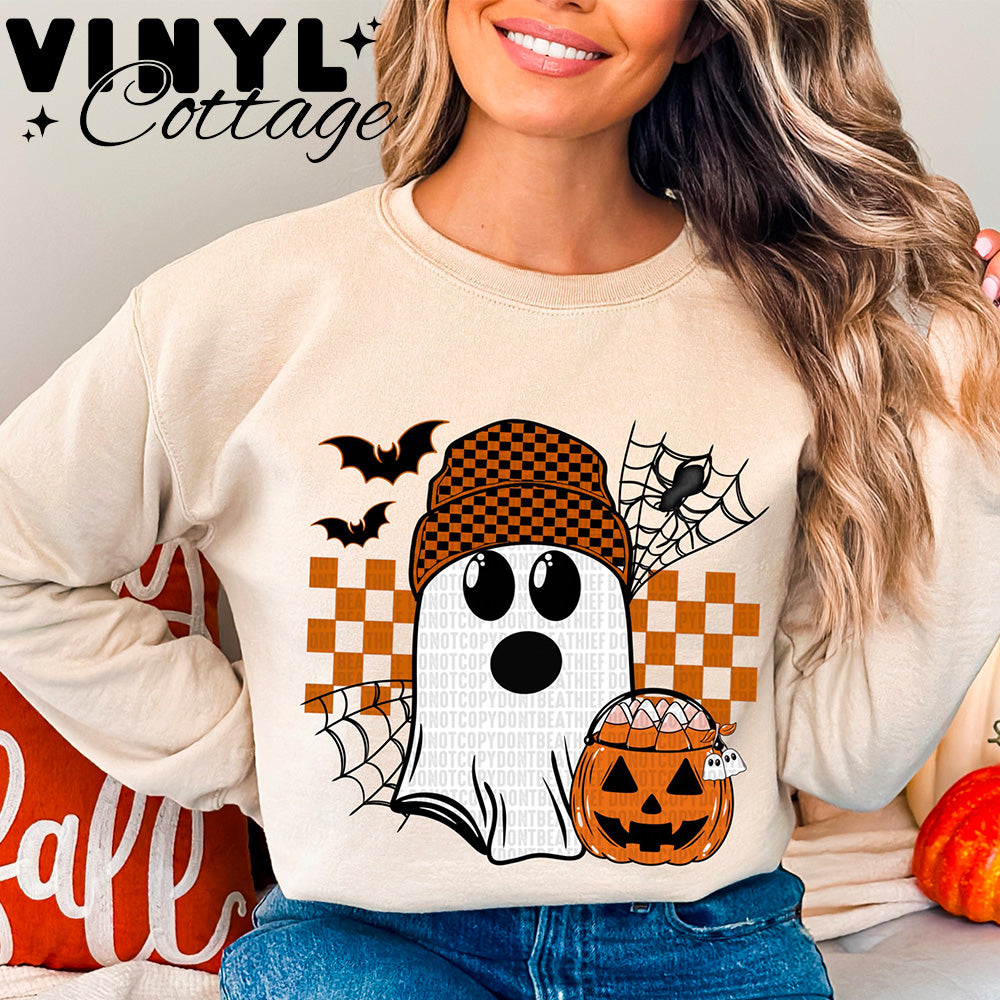 Checkered Ghostie Halloween ~ DTF Transfer