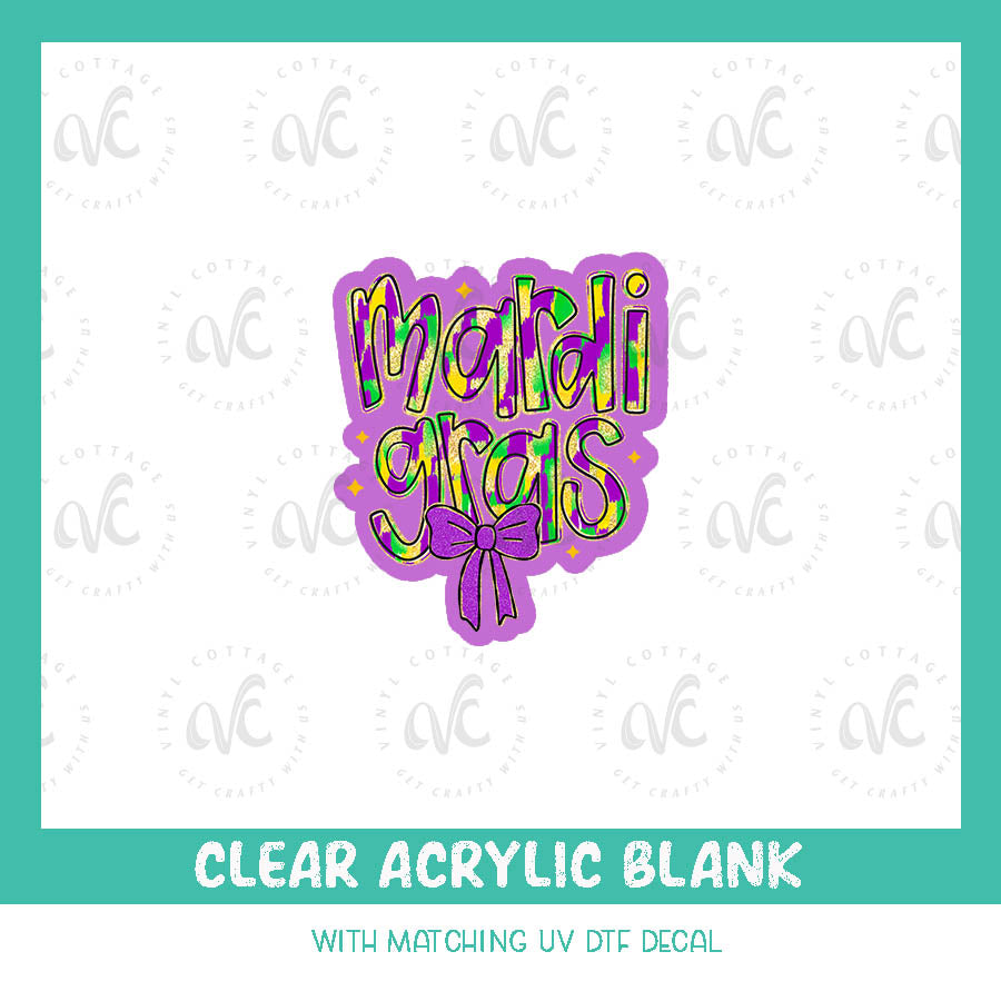 AD123 ~ Mardi Gras Bow ~ Acrylic + UV DTF Decal Set