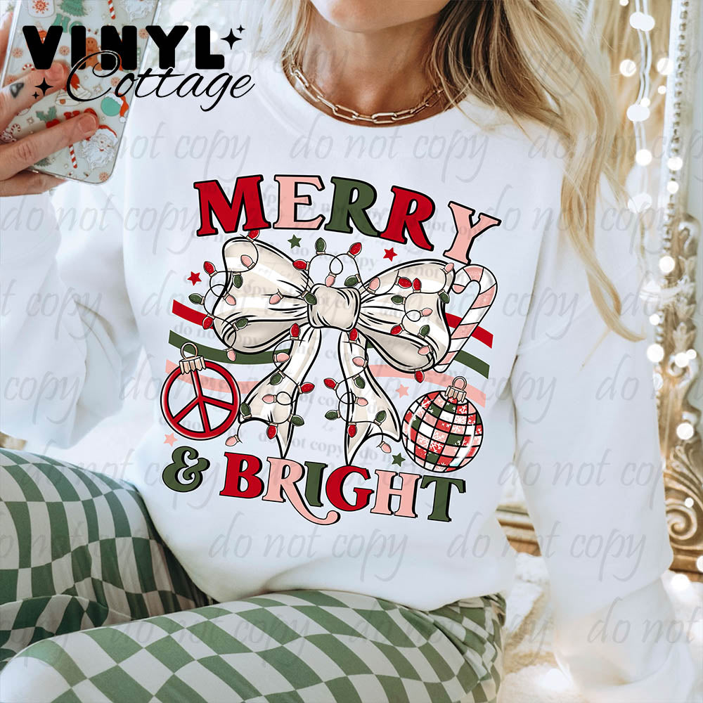 Merry and Bright Retro Bow ~ DTF Transfer