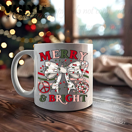 Merry and Bright Retro Bow ~ UV DTF DECAL