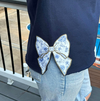 Blue Toile Northside Sweatshirt with Side Bows