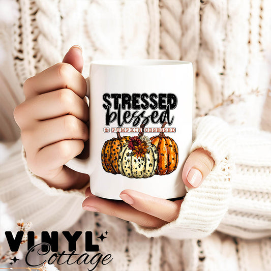 Stressed Blessed and Pumpkin Obsessed ~ UV DTF DECAL