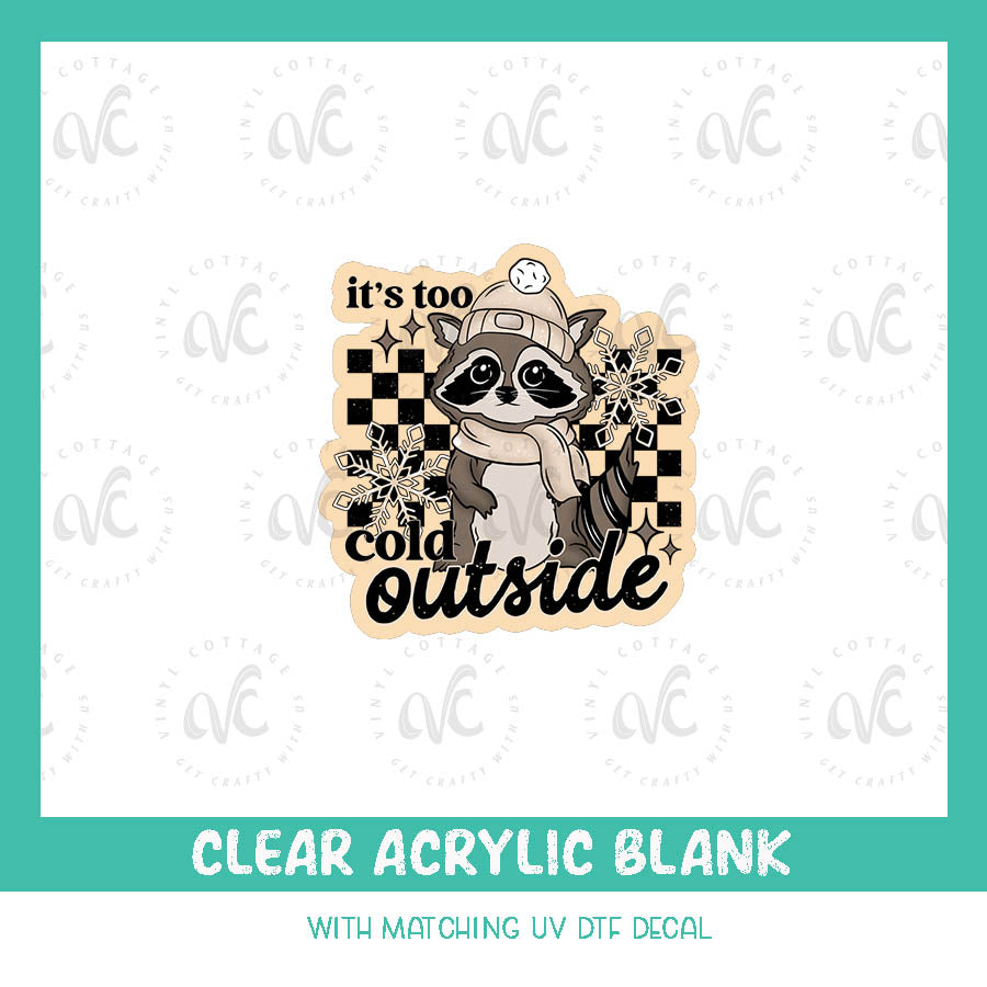 AD116 ~ It's Too Cold Outside Racoon ~ Acrylic + UV DTF Decal Set